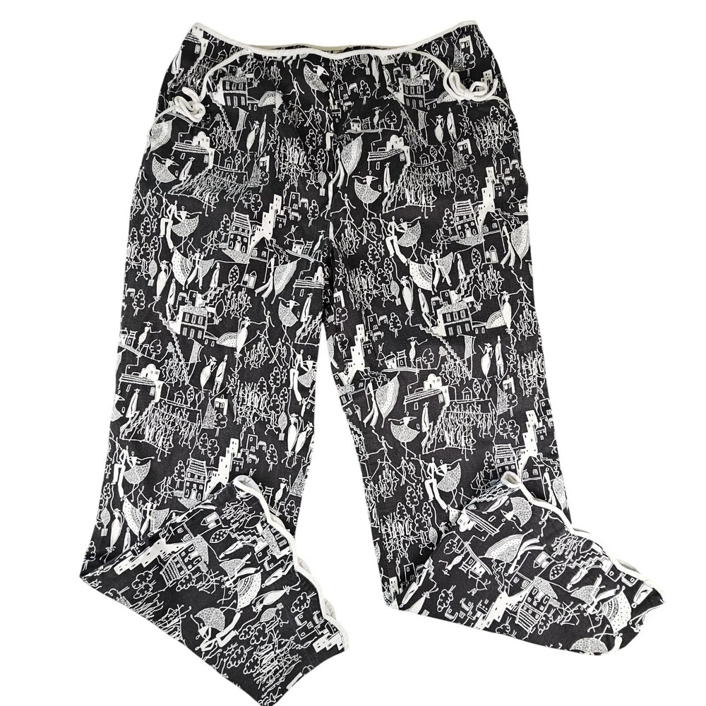 Grace Elements Black White Novelty Print Scalloped Hem Pants‎ Size 12 village